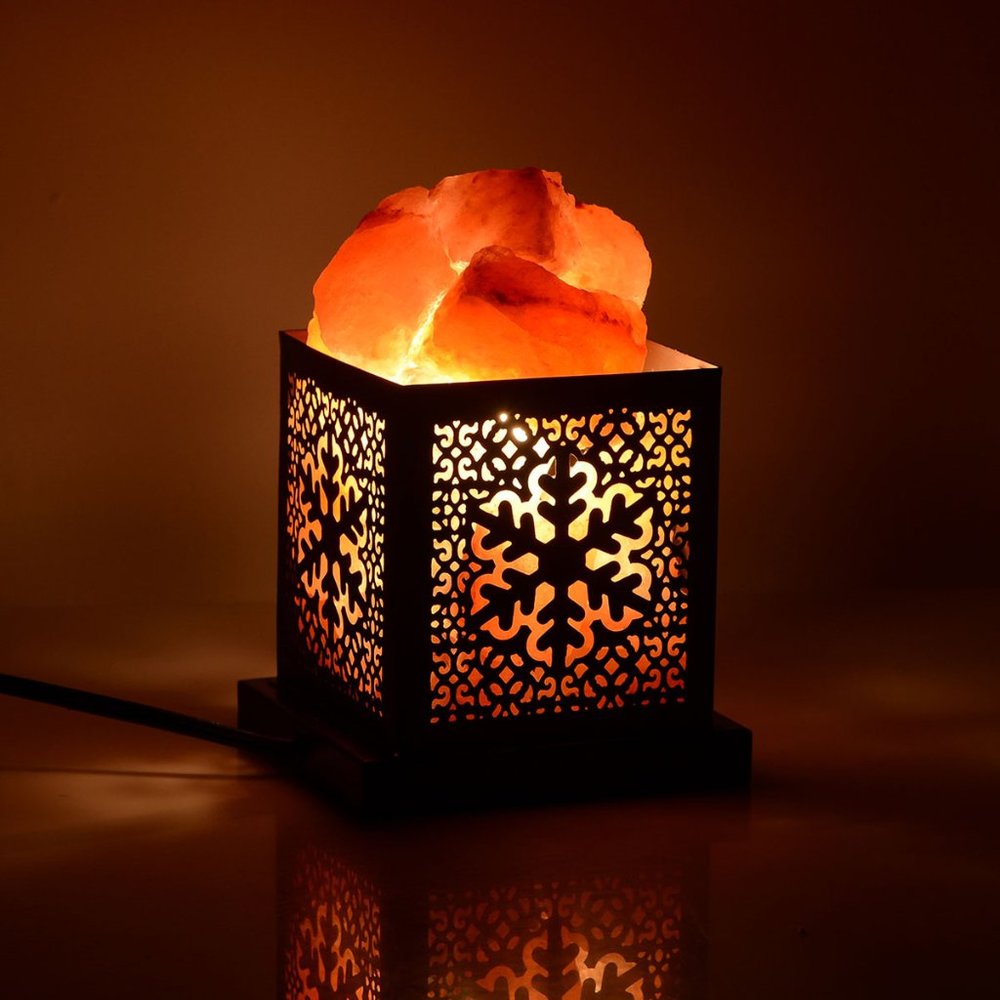 Black Iron Snowflake Design Rock Salt Lamp